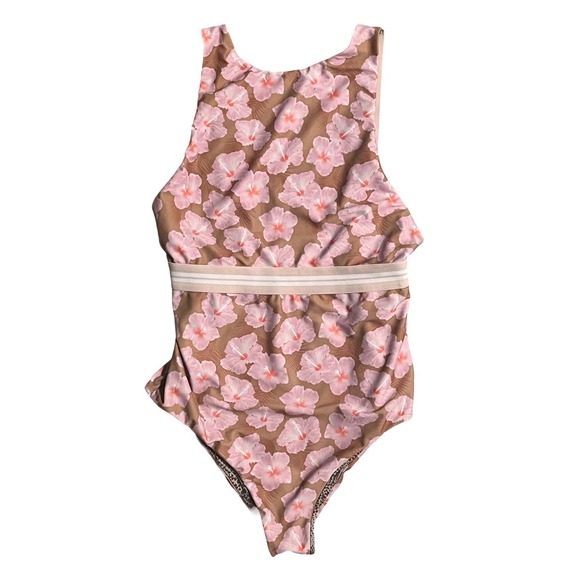 Acacia Swimwear France Elastic Full One Piece Floral Pink and Brown Size Medium - Picture 3 of 7